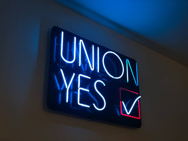 Union Yes A neon Union Yes sign. labor union stock pictures, royalty-free photos & images