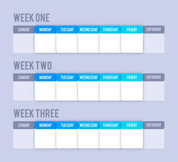 Vector illustration of Weekly Project Event Schedule Planner