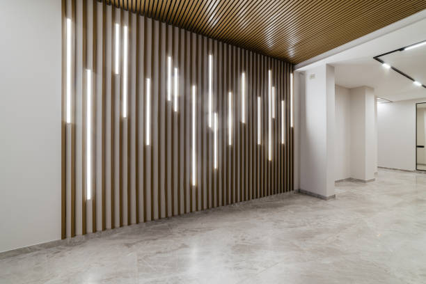 istock corridor design with wooden wall lighting and design renovation 1390332039