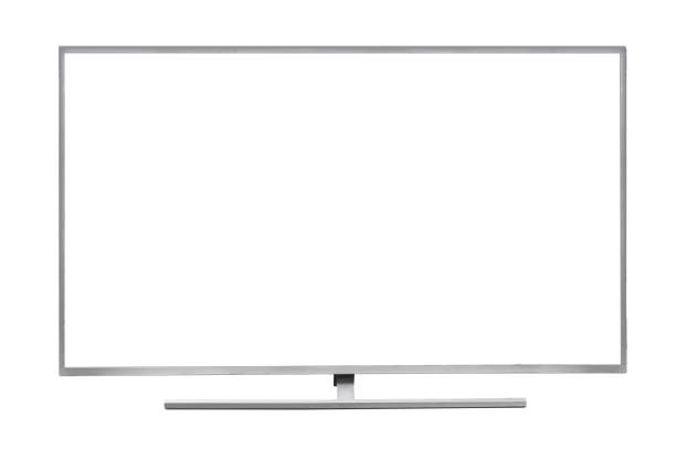 Ultra high definition 8K LED Display Smart Tv and empty white screen isolated on white background stock photo