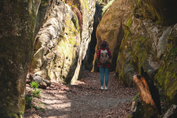 istock woman hiker with backpack walking by trail 1390335056