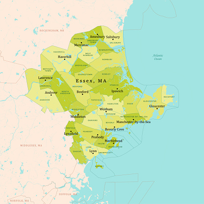 MA Essex Vector Map Green. All source data is in the public domain. U.S. Census Bureau Census Tiger. Used Layers: areawater, linearwater, cousub, pointlm.