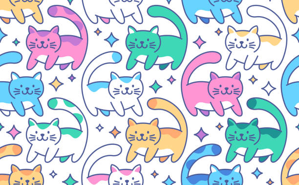 Seamless Cats Background Seamless cats and kitties abstract background pattern - seamlessly repeats and tiles endlessly from top to bottom and left to right. kitten wallpaper stock illustrations