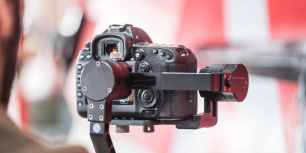 istock Professional digital equipment recording presentation for website, focus on camera 1390343345