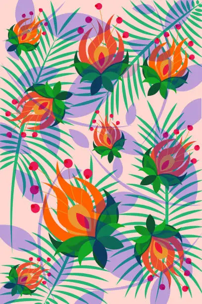 Vector illustration of Tropical floral pattern