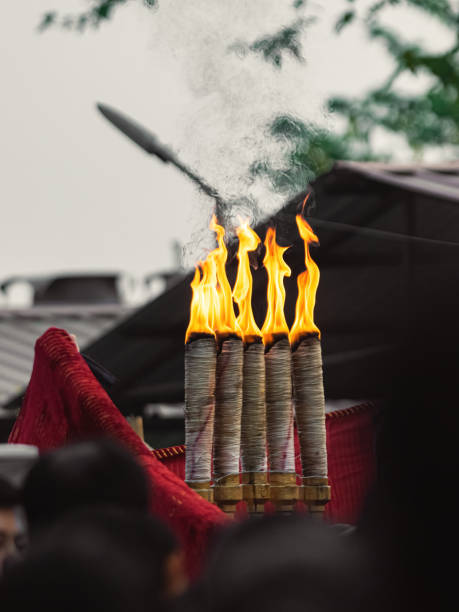 Firestick, fire, smoke, cultural religion, house, light post sky, light, lamp, burn stock photo