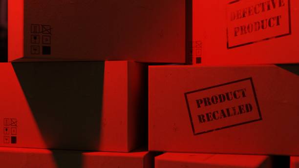 istock PRODUCT RECALLED, DEFECTIVE PRODUCT Stamped Cardboard Boxes, Harsh Red Light 1390344671