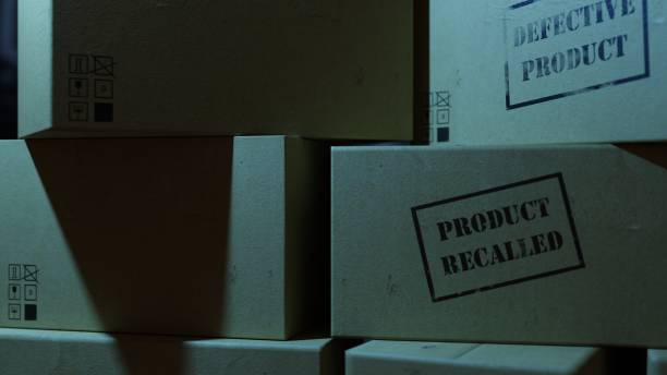 istock PRODUCT RECALLED, DEFECTIVE PRODUCT Stamped Cardboard Boxes, Harsh Blue Light 1390344673