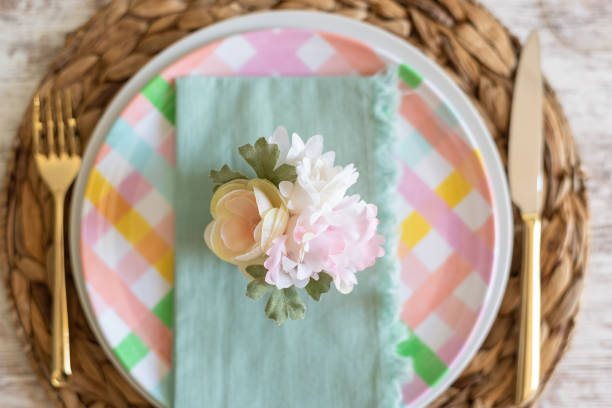 istock Top view closeup of spring place setting 1390349003