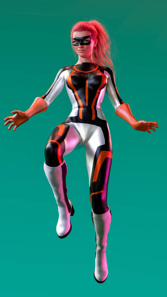 istock A superhero girl in the air. 3D rendering 1390350068