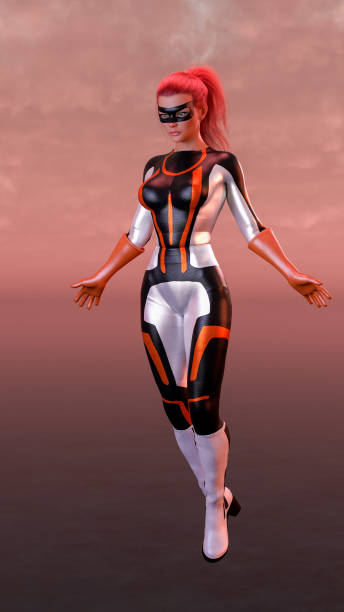 istock A superhero girl is levitating in the sky. 3D rendering 1390350072