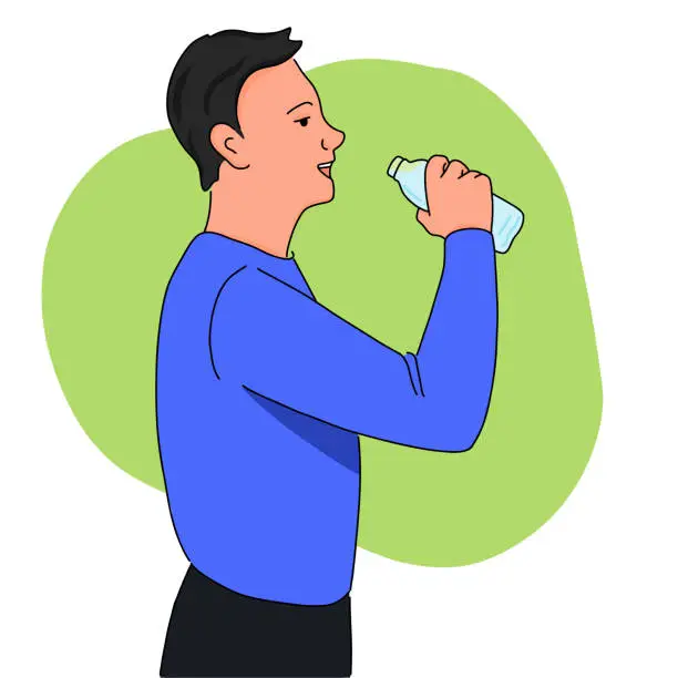 Vector illustration of a young man drinks water