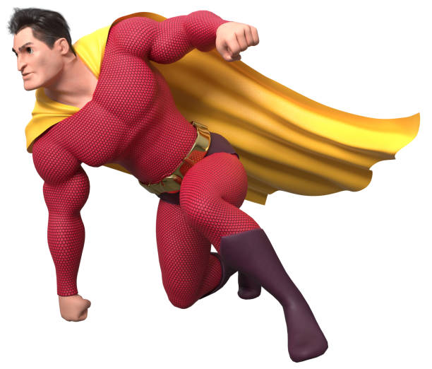 istock Superhero Landing on White 1390353180