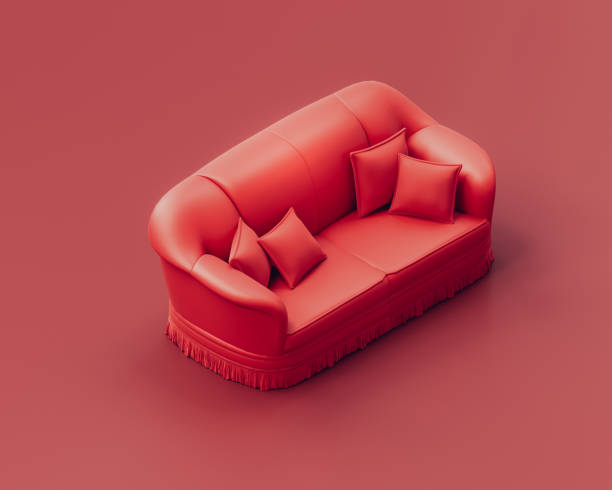 istock Monochrome single color red sofa in red room, isometric single red couch. 3d rendering 1390379678