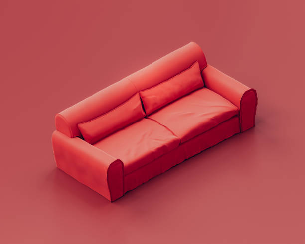 istock Monochrome single color red sofa in red room, isometric single red couch. 3d rendering 1390379990