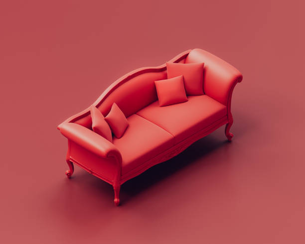 istock Monochrome single color red sofa in red room, isometric single red couch. 3d rendering 1390384695