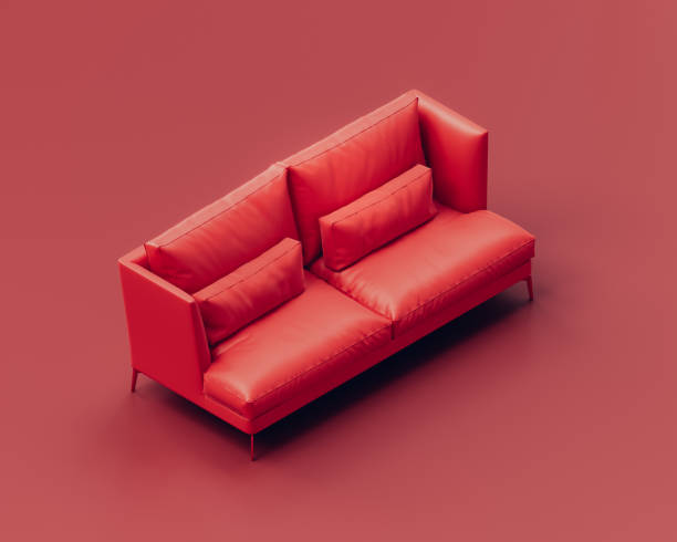 istock Monochrome single color red sofa in red room, isometric single red couch. 3d rendering 1390384751