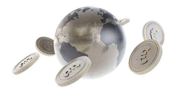 istock Euro coins and 3D Earth isolated on white background, 1390384771