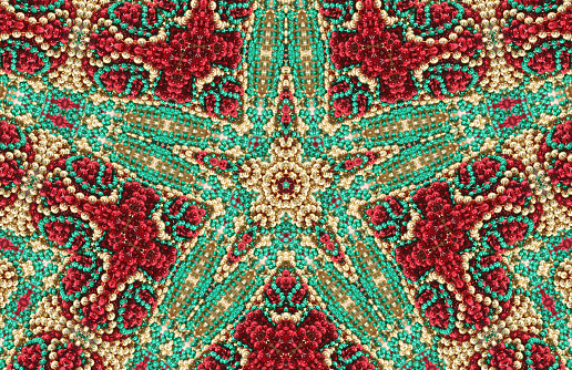 Green, Gold and Red Beaded Abstract Star Background