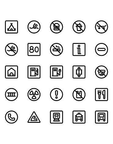 Signals and Prohitions Icon Set 30 isolated on white background