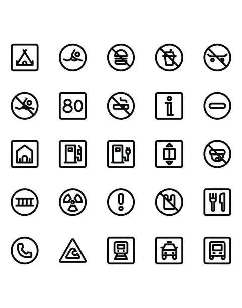 Vector illustration of Signals and Prohitions Icon Set 30 isolated on white background