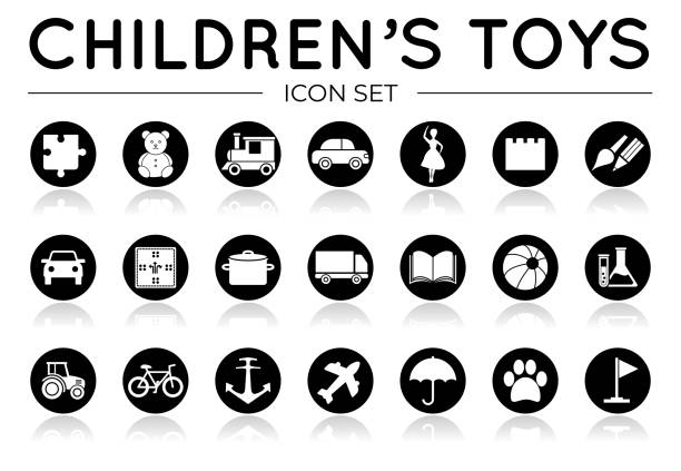 Black Children's Toys Icon Set with Reflection with Puzzle, Plush, Train and Car, Board Game, Dolls, Arts and Crafts, Buiding Sets, Cooking, Ship, Truck, Book, Balls, Educational, Tractor, Bicycle, Plane, Animals, Other and Group Game Isolated Icons Black Children's Toys Icon Set with Reflection with Puzzle, Plush, Train and Car, Board Game, Dolls, Arts and Crafts, Building Sets, Cooking, Ship, Truck, Book, Balls, Educational, Tractor, Bicycle, Plane, Animals, Other and Group Game Isolated Icons ursus tractor stock illustrations