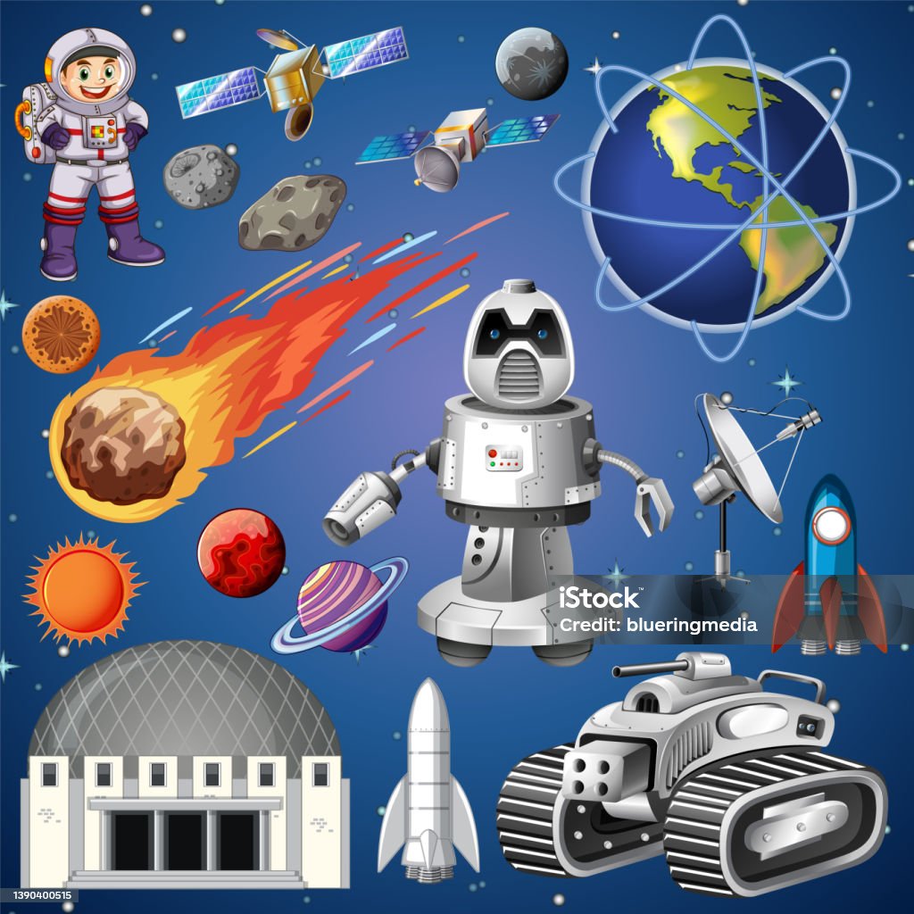 Space Involved Things Set Of Space Objects In Space Stock Illustration - Download Image Now ...