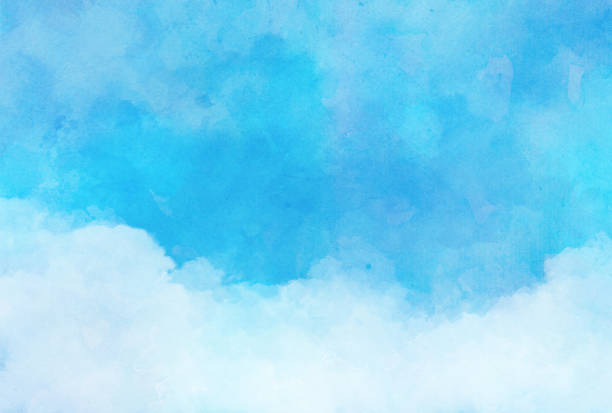 schöne aquarell-himmels- und wolkenhintergrundillustration - wasserfarbe stock-grafiken, -clipart, -cartoons und -symbole