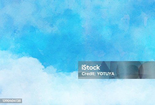istock Beautiful watercolor sky and cloud background illustration 1390404138