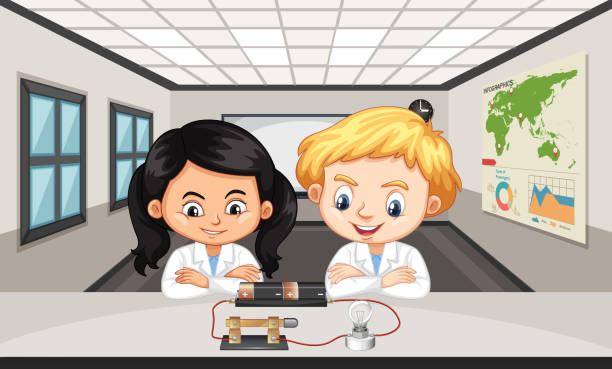 Student kids learned about electric circuit component Student kids learned about electric circuit component illustration joule stock illustrations
