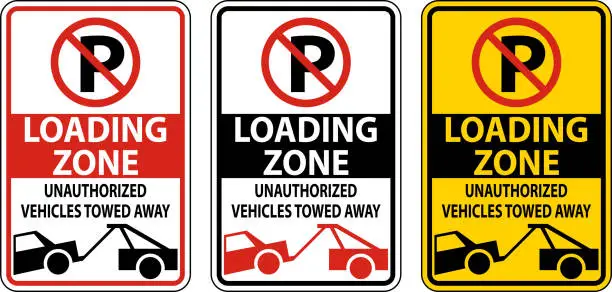 Vector illustration of No Parking Loading Zone Sign On White Background