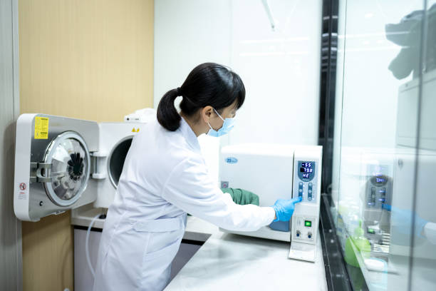 istock Female doctor disinfecting tools 1390411745