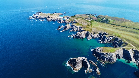Aerial view of the Pointe des Poulains in Belle-île, France, July 2021