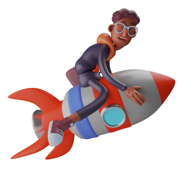 istock Cool 3D Student Cartoon Design shooting flying on a jet 1390412653