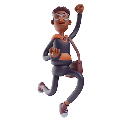 3D Student Cartoon Character showing jumping poses