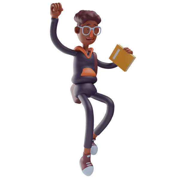 3D Student Cartoon Picture feels happy