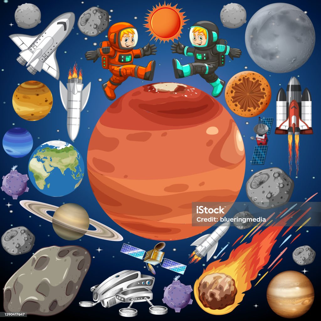 Set Of Space Objects In Space Stock Illustration - Download Image Now ...