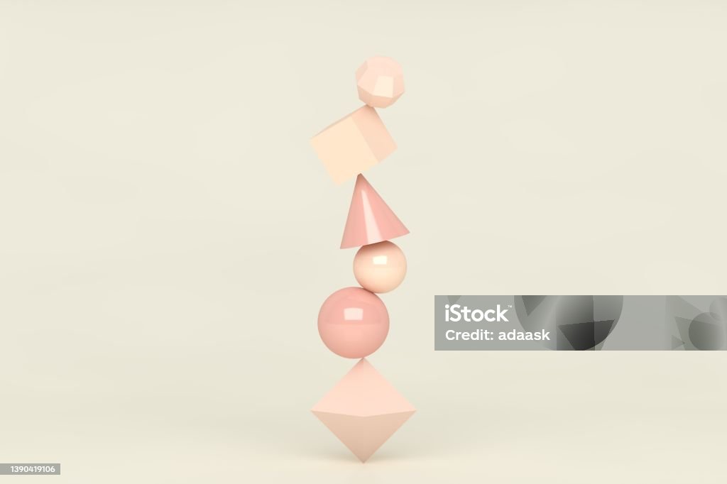 Several balancing geometric shapes Imbalance Stock Photo