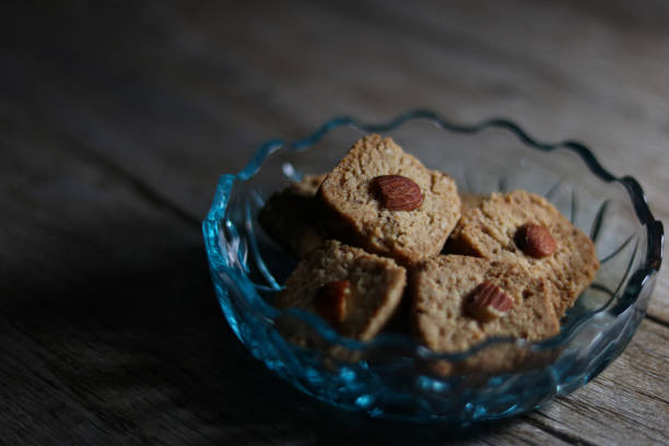 healthy cookies in glass container stock photo