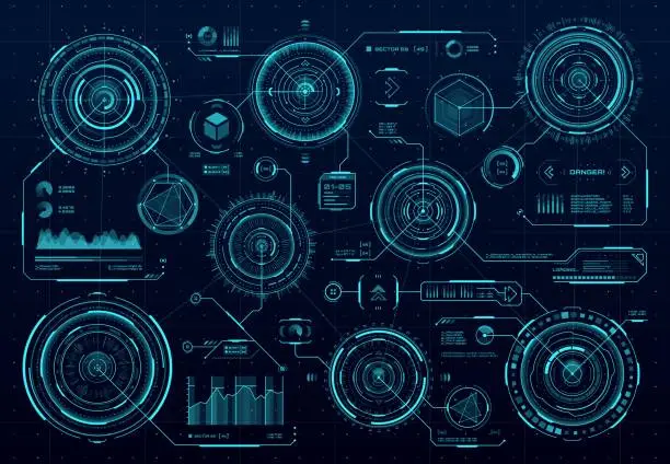 Vector illustration of HUD futuristic circular panels, Sci Fi interface