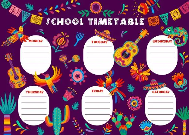 Vector illustration of Education timetable schedule, mexican theme