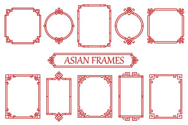 赤いアジアの中国語、日本語、韓国のフレームの境界線 - tracery点のイラスト素材／クリップアート素材／マンガ素材／アイコン素材