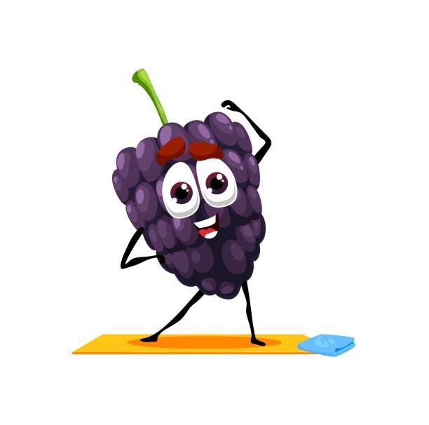 illustrations, cliparts, dessins animés et icônes de personnage de fruit de mûre de dessin animé dans une pose de yoga - blackberry telephone mobile phone isolated