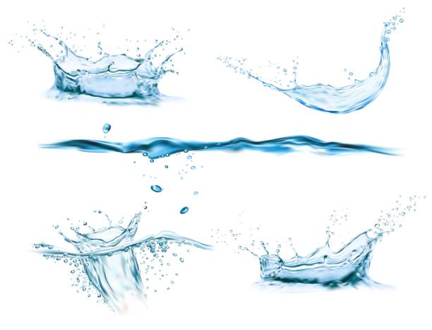 ilustrações de stock, clip art, desenhos animados e ícones de water crown splash and wave swirl and drops - down view