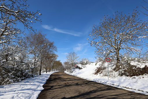 Winter, Winter road with freshly fallen snow.