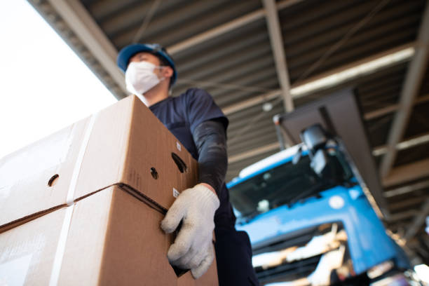 hands of men doing sorting work - distribution warehouse imagens e fotografias de stock