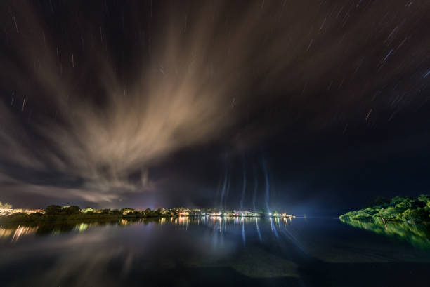 long exposure night photography in koror, palau. stars panning. - micronesia lagoon palau aerial view imagens e fotografias de stock