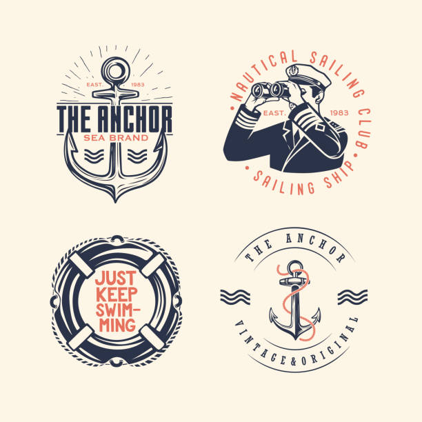 bildbanksillustrationer, clip art samt tecknat material och ikoner med set of vintage nautical labels and icons. - yacht illustrationer