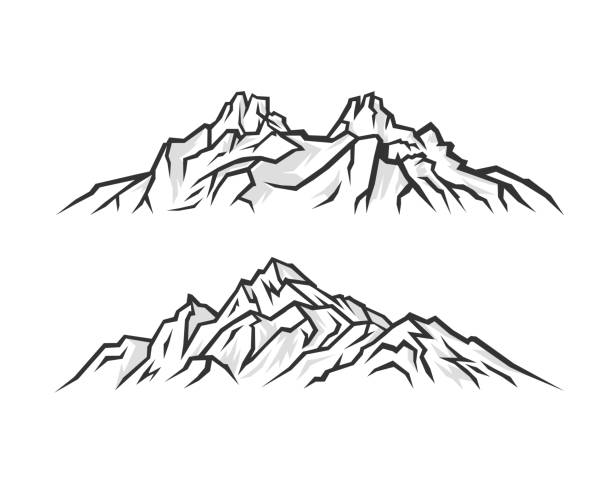 berge auf weißem grund. stilisierte illustrationen. - european alps mountain mountain peak rock stock-grafiken, -clipart, -cartoons und -symbole
