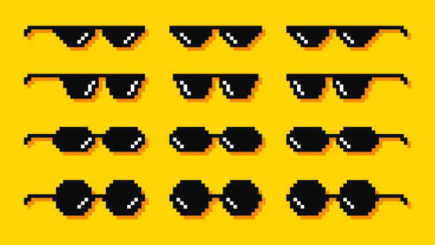 illustrations, cliparts, dessins animés et icônes de lunettes pixel. mème. points de vie des bandits. 8 bits. style de jeu vidéo. illustration vectorielle - lunettes de soleil